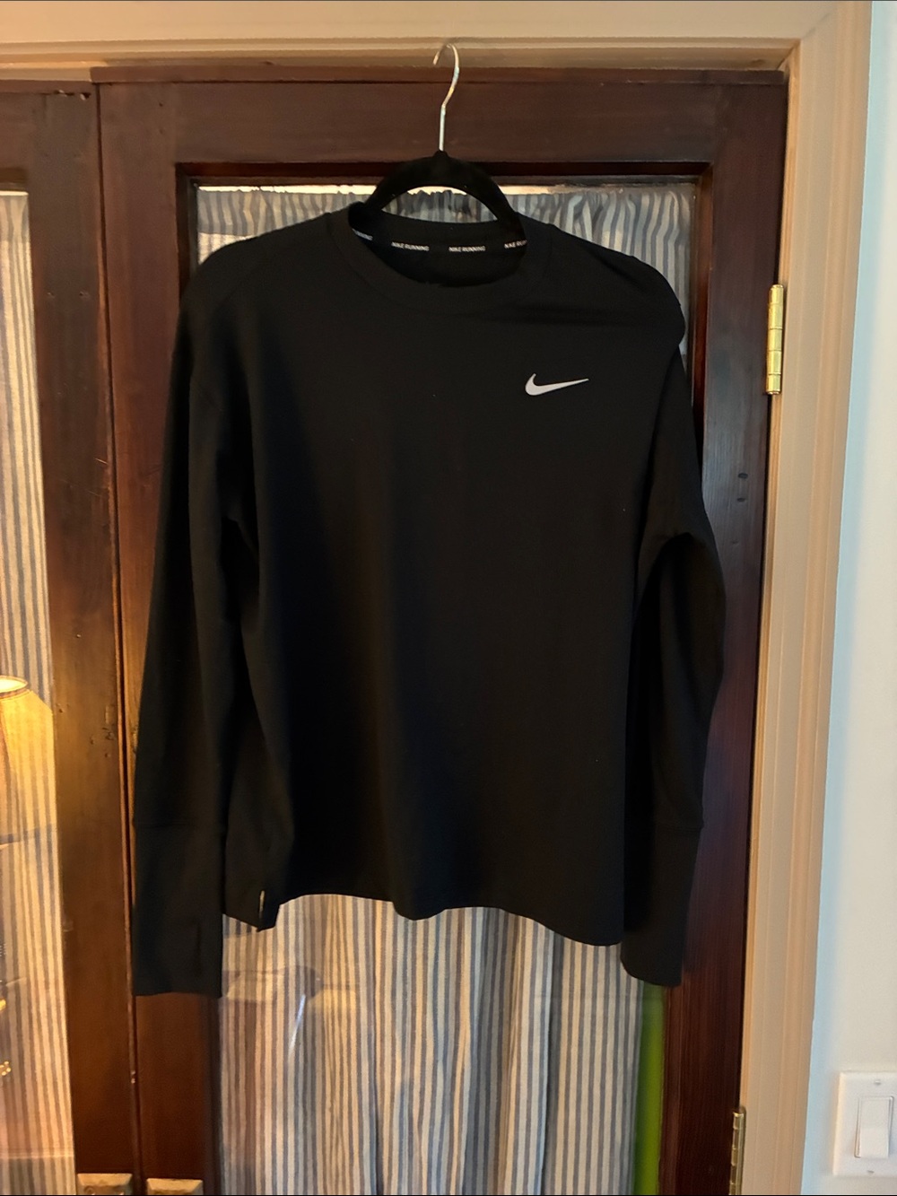 Nike Black Long-Sleeve Crew Sweatshirt with Silver Swoosh